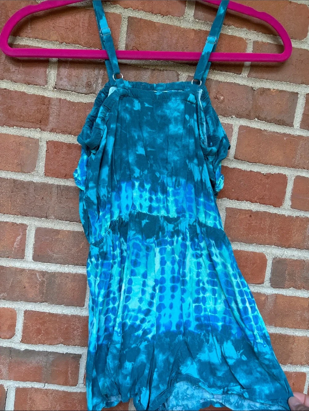 EUC Sz 10 girls Justice Teal Blue Tie-Dye Ruffle Romper